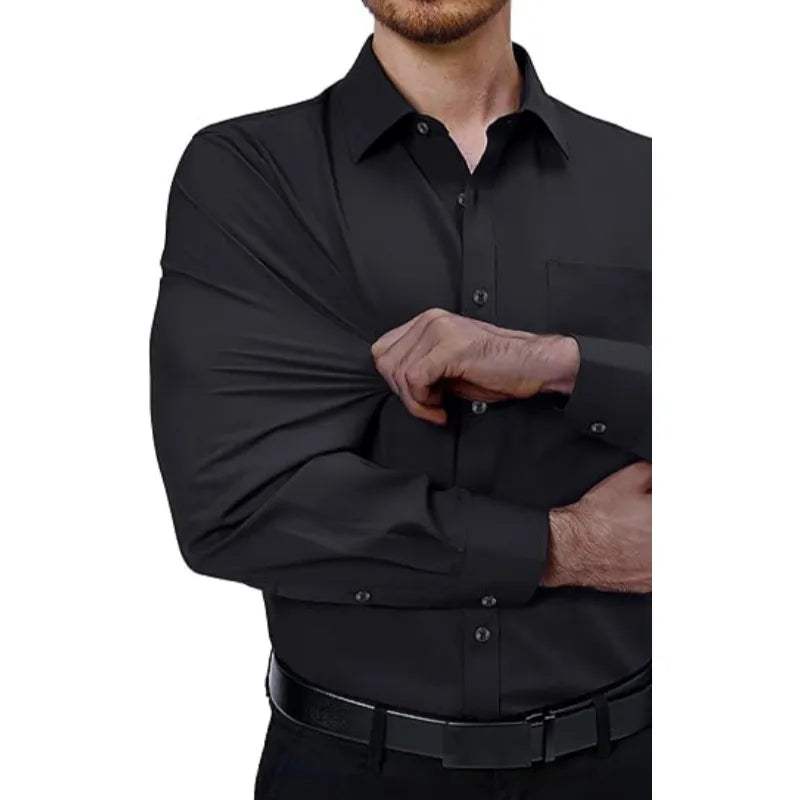 💪Mens Dress Shirts 4-Way Stretch Long Sleeve Collared Casual Solid Wedding Dating Button Down Shirt