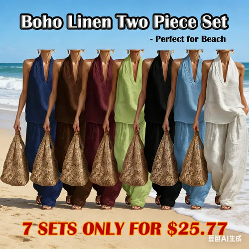 Boho Linen Two Piece Set - Perfect for Beach