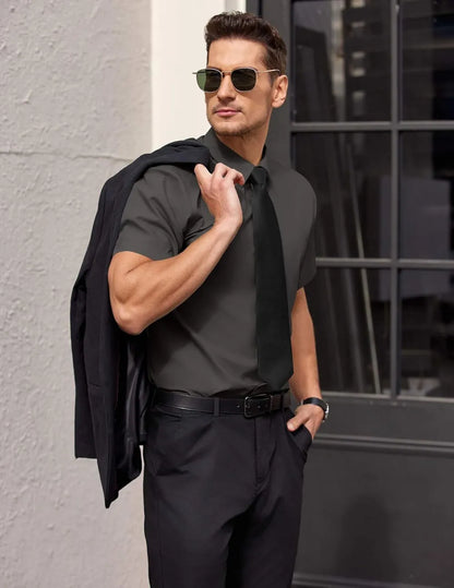 Mens Short Sleeve Dress Shirts Wrinkle Free Casual Button Down Shirts Summer Untucked Dress Shirt