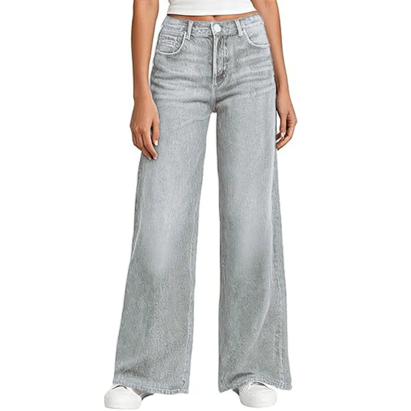 Women's Sweatpant Jeans Print Denim Sweatpants High Waisted Full-Length Wide Leg Pants Baggy Comfort Faux Jeans