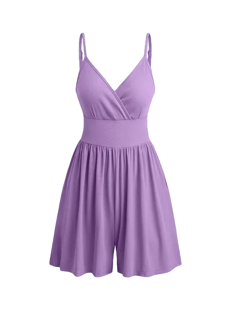 Women's Knitted Plain Backless Wrap Fitted Romper, Casual Chic Jumpsuit