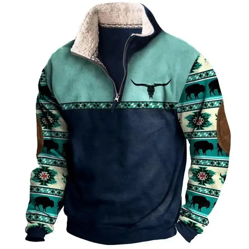Retro western style, the sherpa lined sweatshirt is full of warmth!