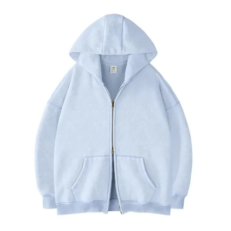 Oversized Acid Wash Hoodies Sweatshirt with Double Zip Up