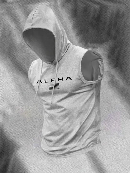 Men's Print Hooded Tank Top Casual, Sleeveless, Summer Streetwear