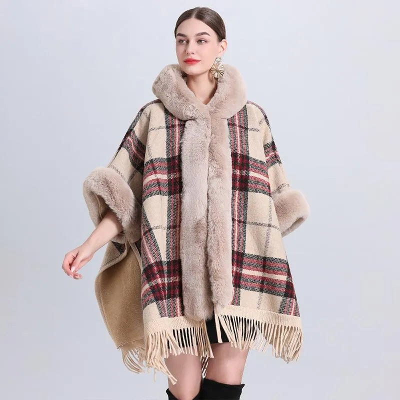 Women's Poncho With a Hoodie and Fringes