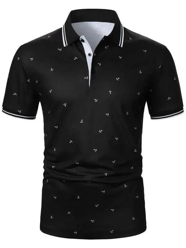 Men's Anchor Print Short Sleeve Polo Shirt