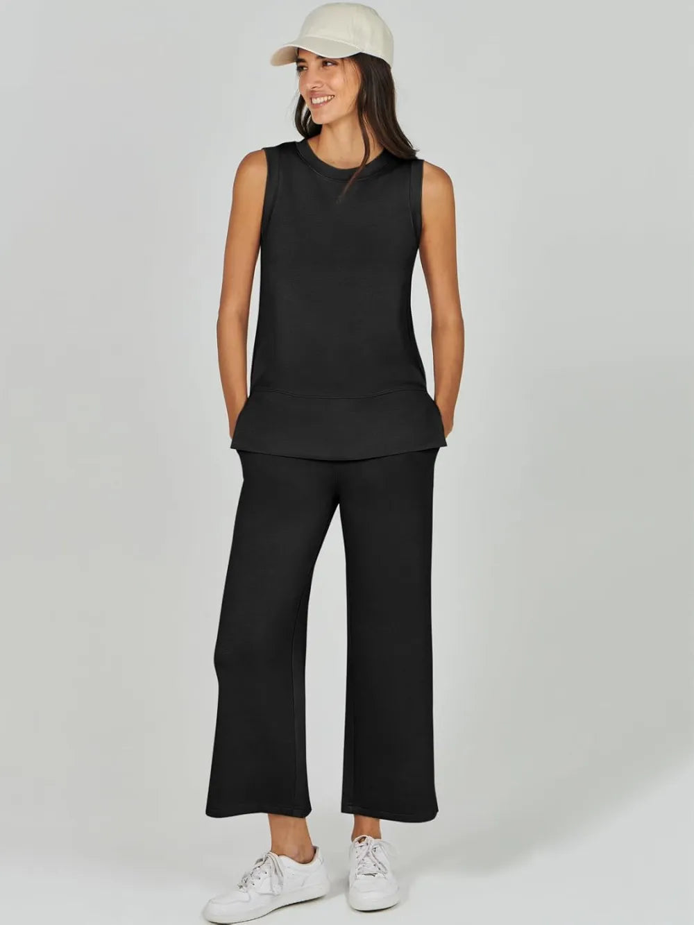 Women's 2 Piece Sets Summer Outfits Sleeveless Wide Leg Tracksuits Casual Sweat Sets Lounge Sweatsuits