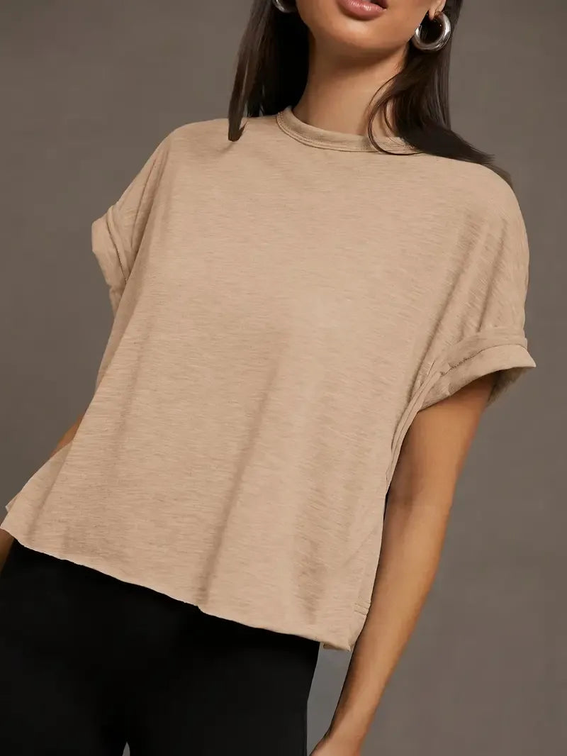 Women's Plain Cut Out Asymmetrical Hem Batwing Sleeve Tee, Elegant Casual Short Sleeve Round Neck T-Shirt for Summer, Ladies Clothes for Daily Wear