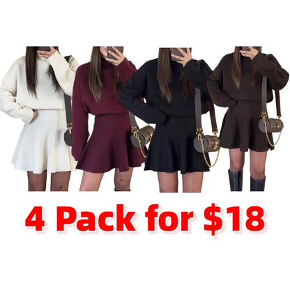 Women's Casual Half-High Neck Long Sleeve Knit Dress