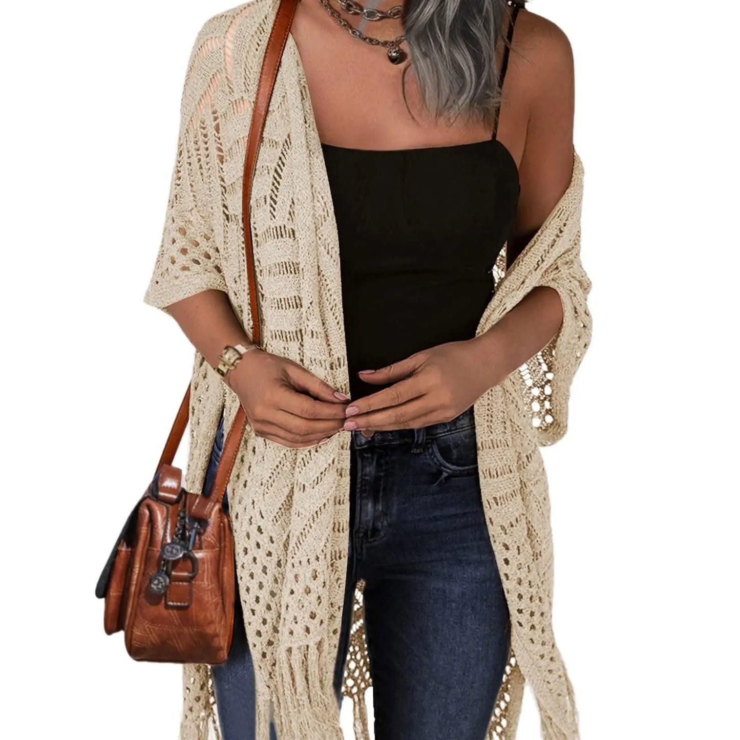 Womens Knit Cardigan Oversized Open Front Outwear New Spring & Summer Hollow Out Crochet Tassel Lightweight Kimonos Sweater Outdoorfun 2026 Womenswear Overall Style Knitwear Piece Tops thin