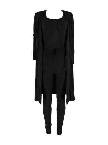 Women 3 Piece Wide Leg Pants Set Casual Long Sleeve Jacket Cardigan With Solid Tank Pants Set Dinner Suit Women