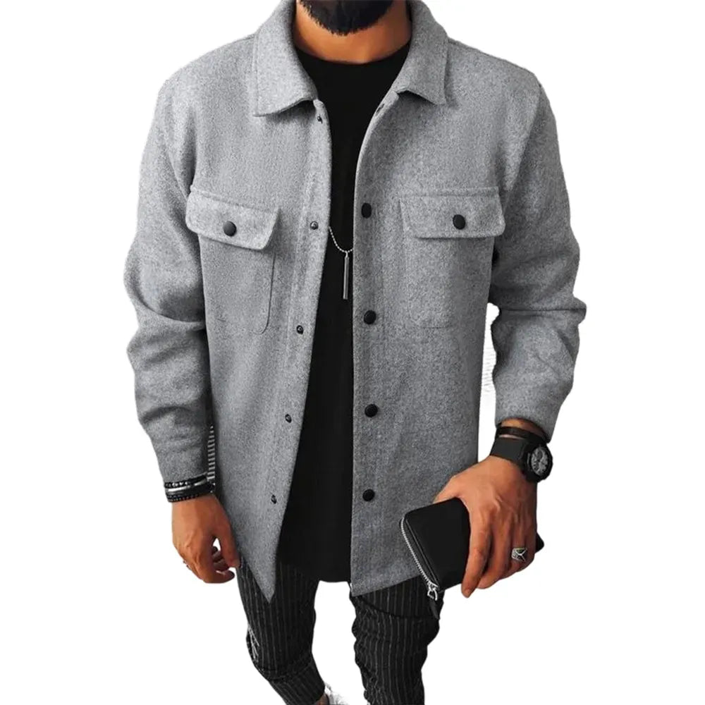 Men's casual warm button-down pocket jacket