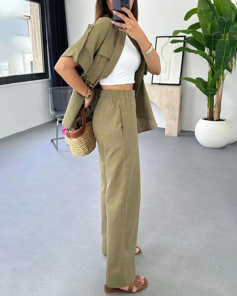 Workwear drawstring casual two-piece set