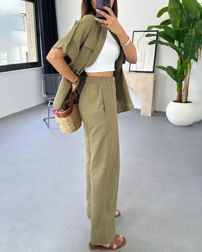 Workwear drawstring casual two-piece set