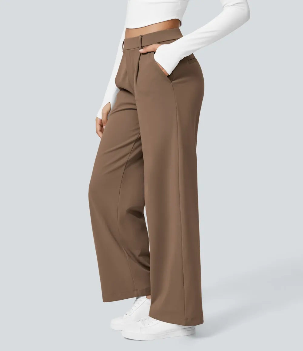 ⏰Big Spring Sale!High Waisted Side Pocket Straight Leg Work Pants