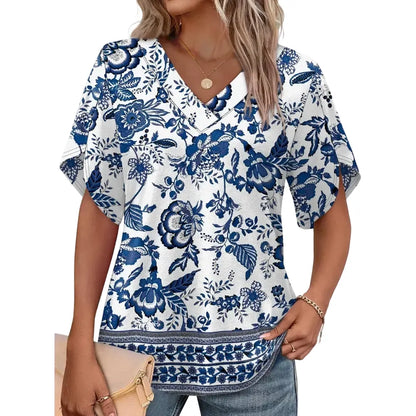 FASHION Womens Summer Tops Short Petal Sleeve Shirts V Neck Outfits Clothes