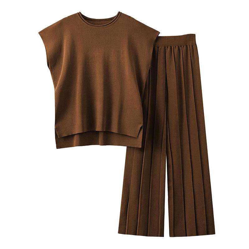 Women's Knit Pullover Tops High Waisted Pants Set