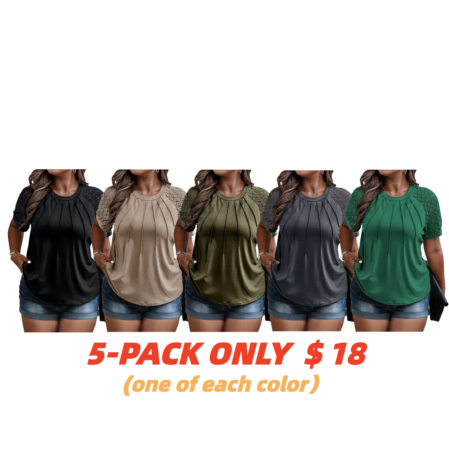 Eytino Plus Size Tops for Women Summer Lace Short Sleeve Crewneck Loose Casual Blouse Tunic T Shirts(1X-5X)