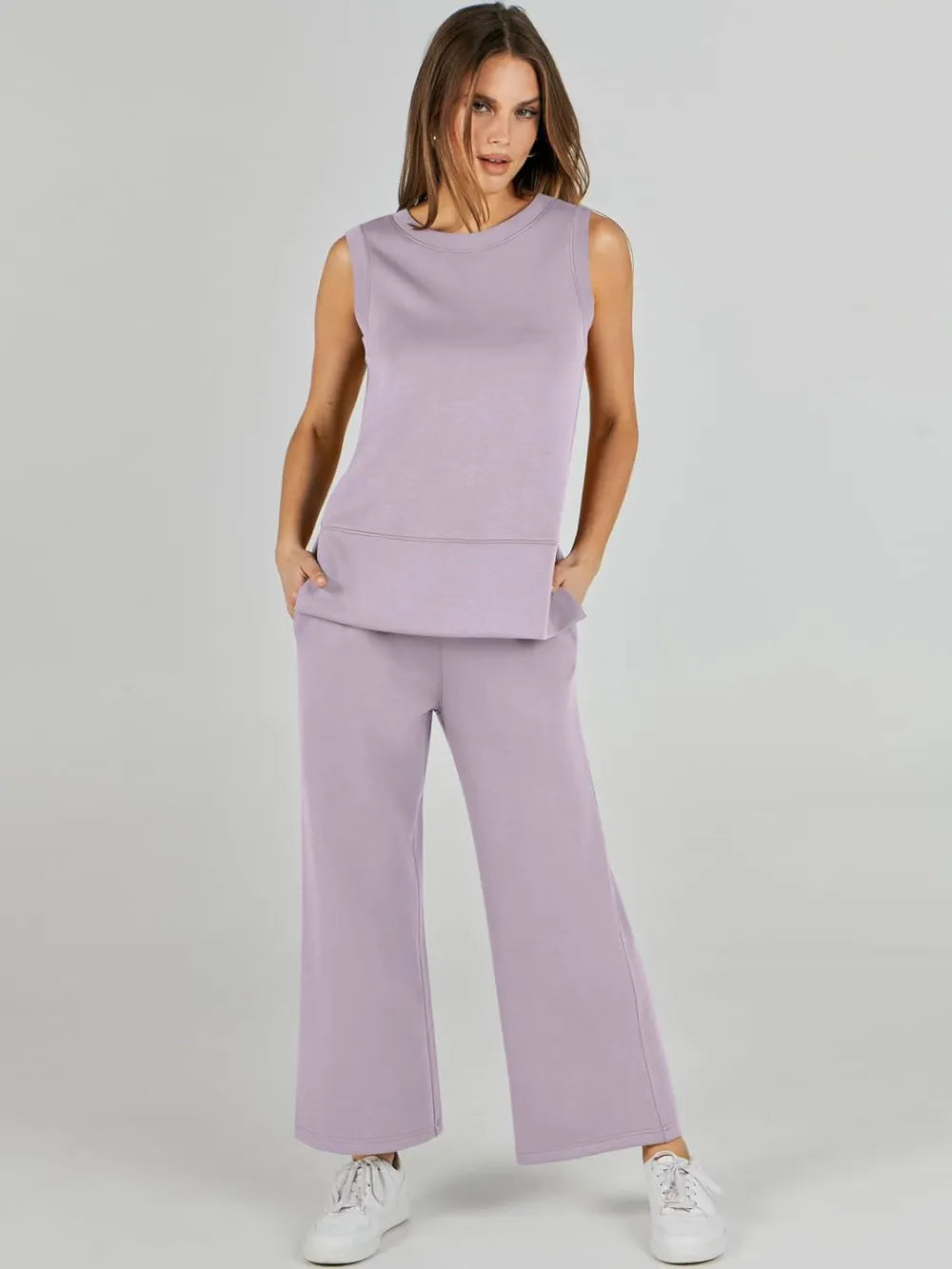 Women's 2 Piece Sets Summer Outfits Sleeveless Wide Leg Tracksuits Casual Sweat Sets Lounge Sweatsuits