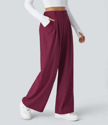 High Waisted Side Pocket Wide Leg Waffle Work Pants