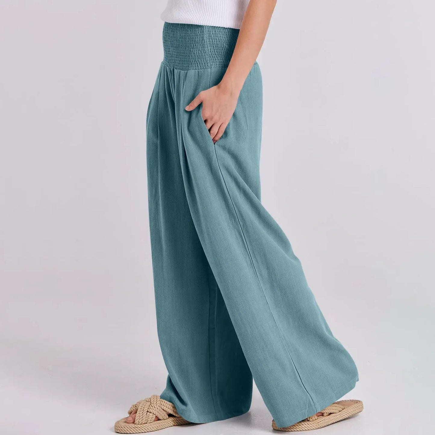 Women's linen wide-leg pants