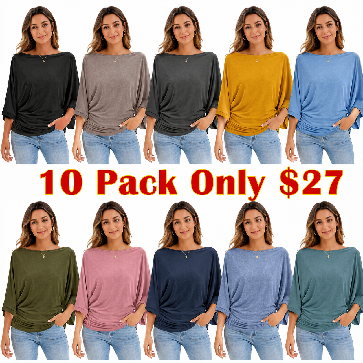Effortless Boatneck Batwing Sleeve Side Ruched Top