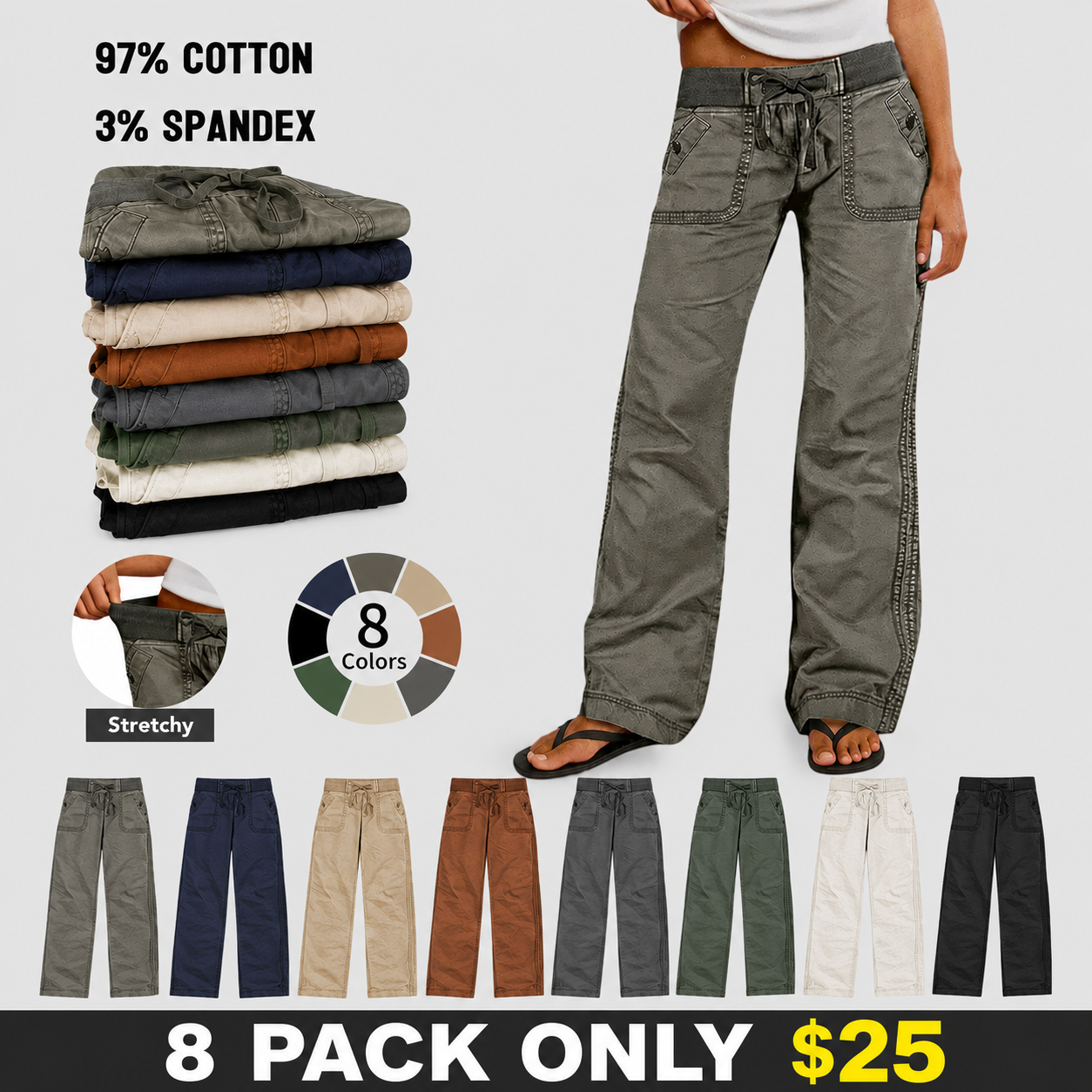 ⚡FINAL SALE⚡- 8 PACK  women-s-high-stretch-mid-rise-straight-pants