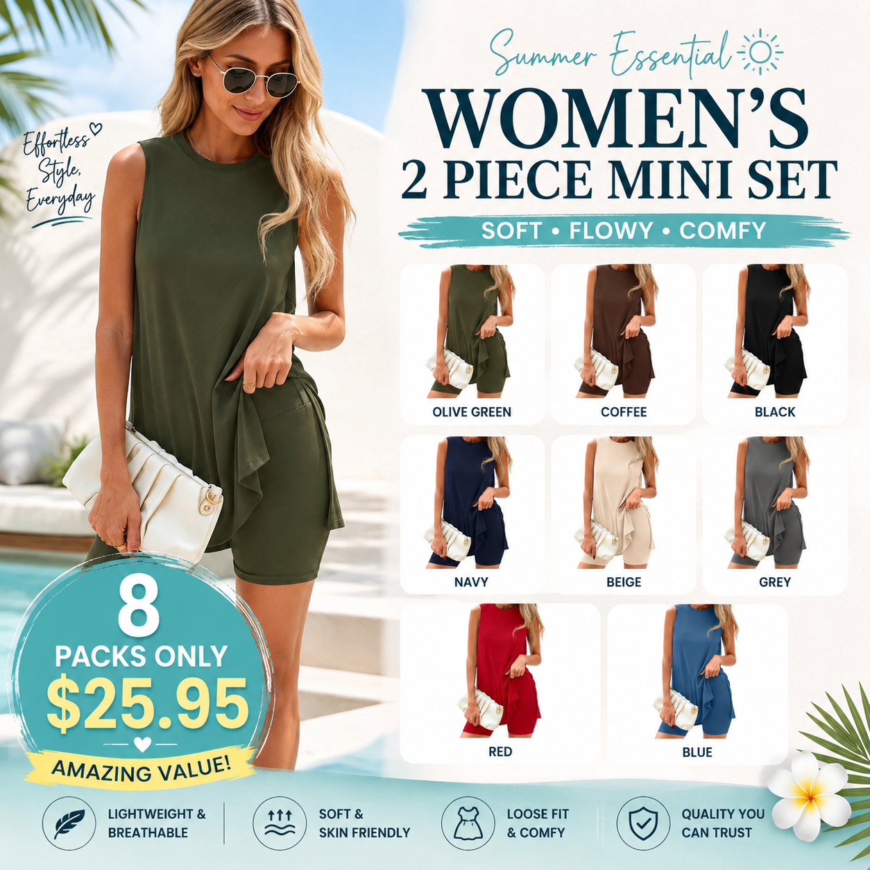 Sleeveless Crewneck Women's 2 Piece Sets