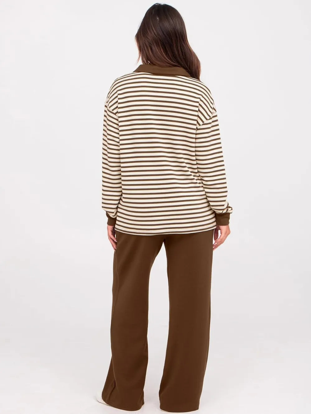 Women's 2 Piece Sets Outfits Casual Long Sleeve Sweatsuits Polo Top and Wide Leg Pants Matching Sets