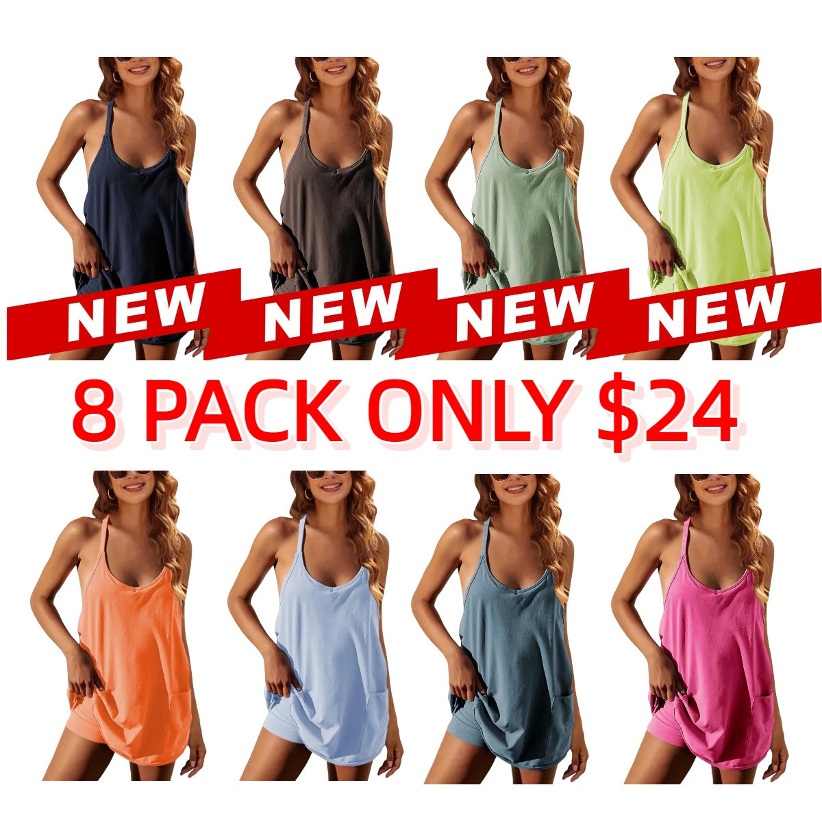 Women's Athletic Sleeveless Mini Dress with Built-in Shorts Summer V Neck Spaghetti Strap Short