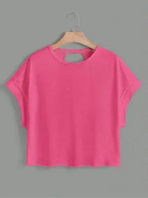 Women's Plain Cut Out Asymmetrical Hem Batwing Sleeve Tee, Elegant Casual Short Sleeve Round Neck T-Shirt for Summer, Ladies Clothes for Daily Wear