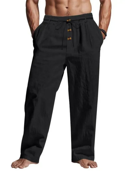 Men's Solid Button Design Linen Pants
