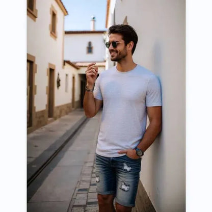 Men's Stretch Ripped Denim Cotton Comfort Shorts.
