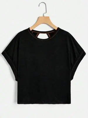 Women's Plain Cut Out Asymmetrical Hem Batwing Sleeve Tee, Elegant Casual Short Sleeve Round Neck T-Shirt for Summer, Ladies Clothes for Daily Wear