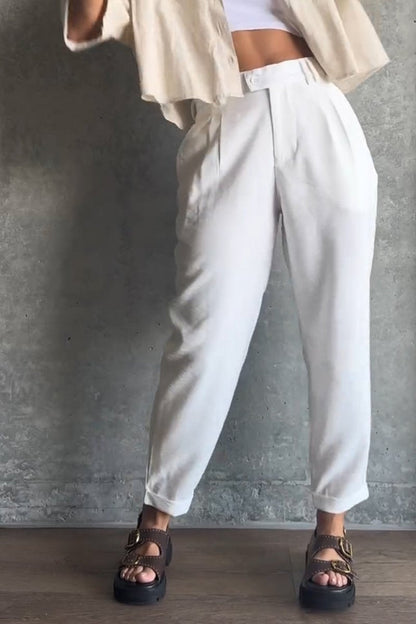 Women's Casual Solid Color Nine-point Suit Pants