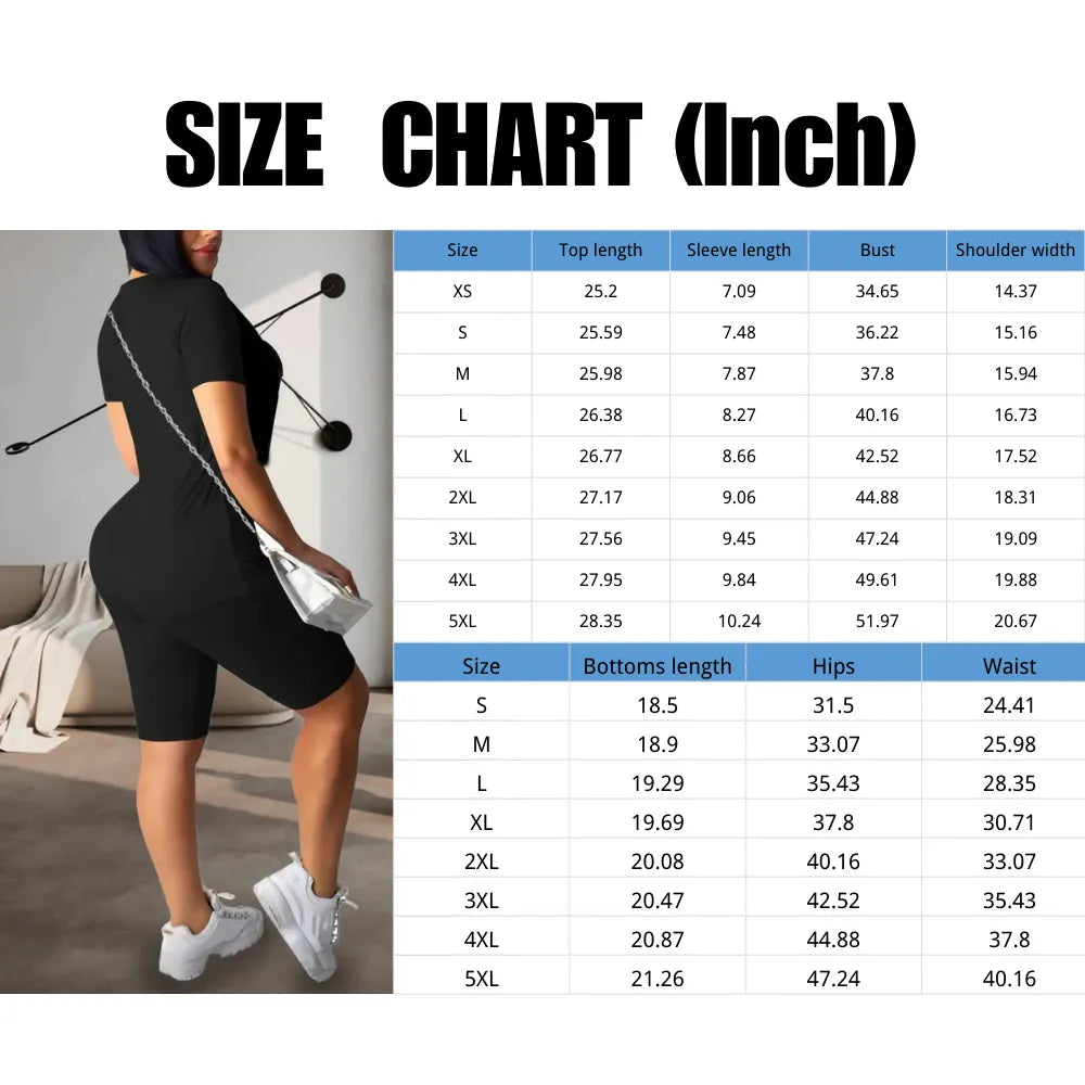 Women's 2-Piece Plain Set: Fitted Crew Neck Tee & Skinny Shorts, Casual Summer Outdoor Outfit