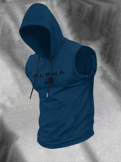 Men's Print Hooded Tank Top Casual, Sleeveless, Summer Streetwear