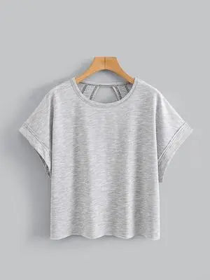 Women's Plain Cut Out Asymmetrical Hem Batwing Sleeve Tee, Elegant Casual Short Sleeve Round Neck T-Shirt for Summer, Ladies Clothes for Daily Wear