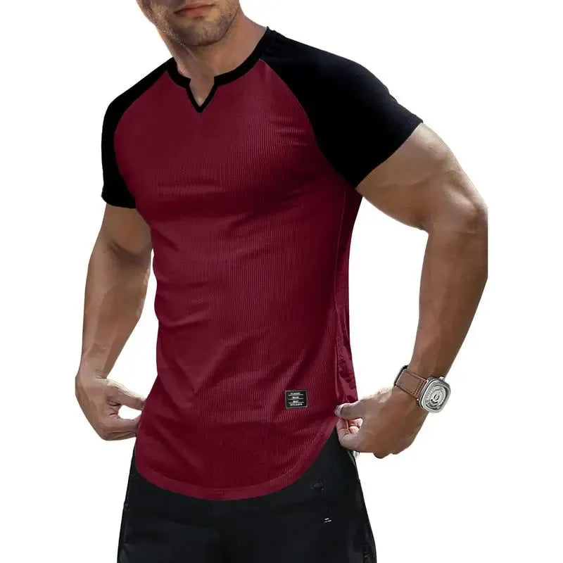 Men's V-Neck Longline Henley Muscle Tee