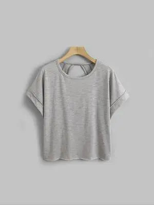 Women's Plain Cut Out Asymmetrical Hem Batwing Sleeve Tee, Elegant Casual Short Sleeve Round Neck T-Shirt for Summer, Ladies Clothes for Daily Wear