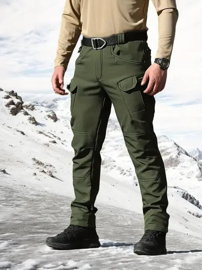 Men’s Soft Shell Tactical Pants: Fleece-Lined, Multi-Pocket, Windproof Warm (Fall/Winter)
