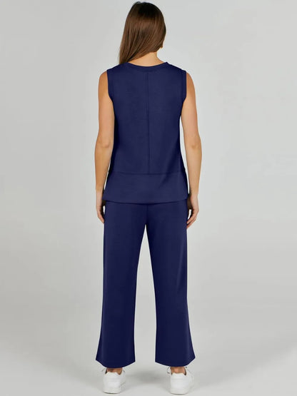 Women's 2 Piece Sets Summer Outfits Sleeveless Wide Leg Tracksuits Casual Sweat Sets Lounge Sweatsuits