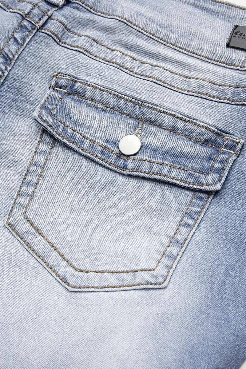 Double Button Mid Waist Straight Leg Jeans