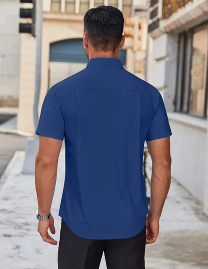 Mens Short Sleeve Dress Shirts Wrinkle Free Casual Button Down Shirts Summer Untucked Dress Shirt