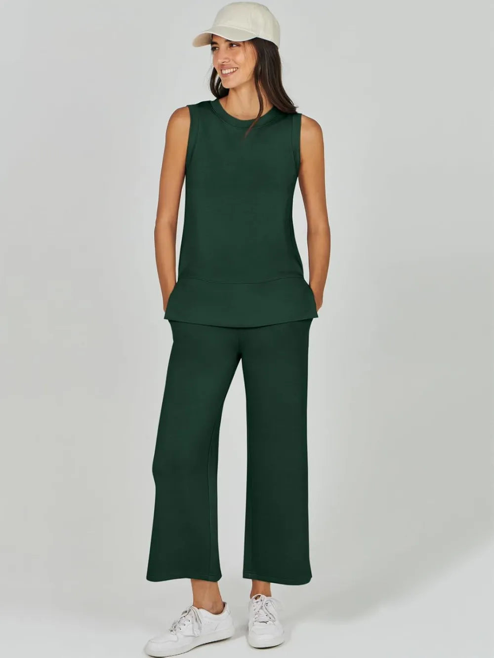 Women's 2 Piece Sets Summer Outfits Sleeveless Wide Leg Tracksuits Casual Sweat Sets Lounge Sweatsuits