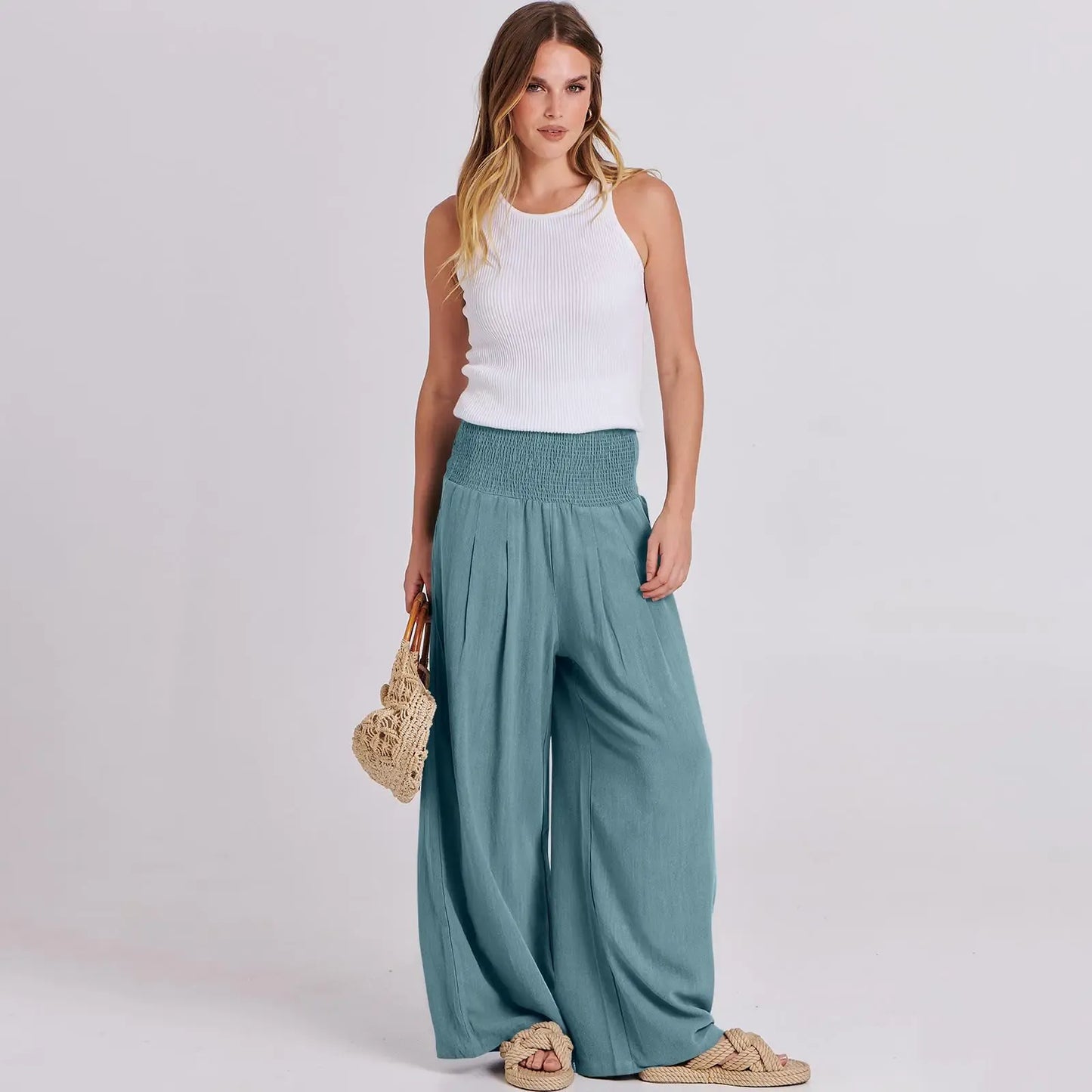 Women's linen wide-leg pants
