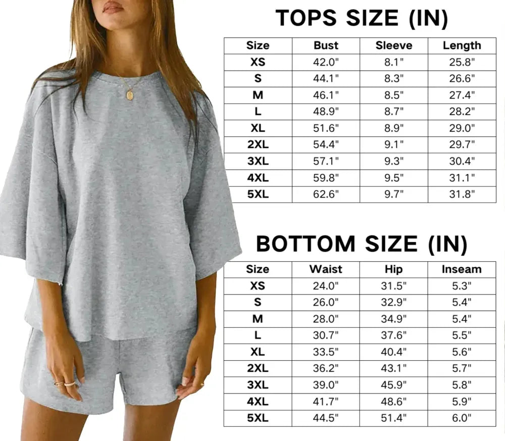 Pajama Sets 3/4 Sleeve Oversized Tops And Elastic Waist Shorts