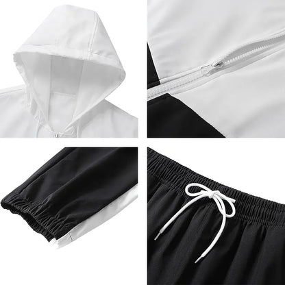 Men’s Colorblock 2-Piece Tracksuit: Full Zip Hoodie + Jogging Pants