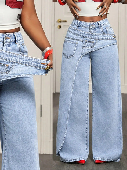🔥MID YEAR SALE🔥Women's Loose-Fitting Trendy Asymmetrical Design Casual Denim Long Pants