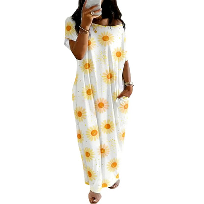 Women's Pocket Round Neck Nightdress Lady's Sleepwear Dresses